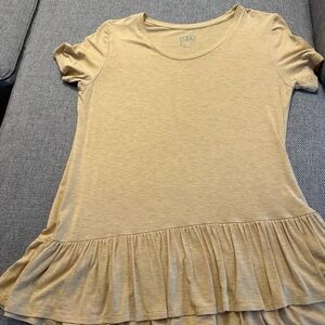 LOGO by Lori Goldstein Women's Beige Ruffle Hem Tee